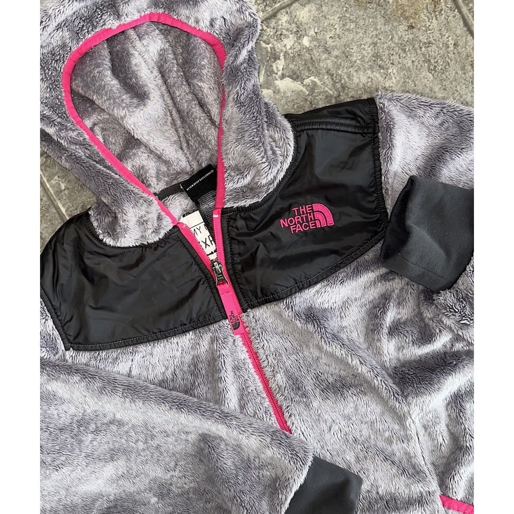 The North Face Girl's L 14/16 Oso Hoodie Fleece Gray Pink Full Zip Lined Teddy